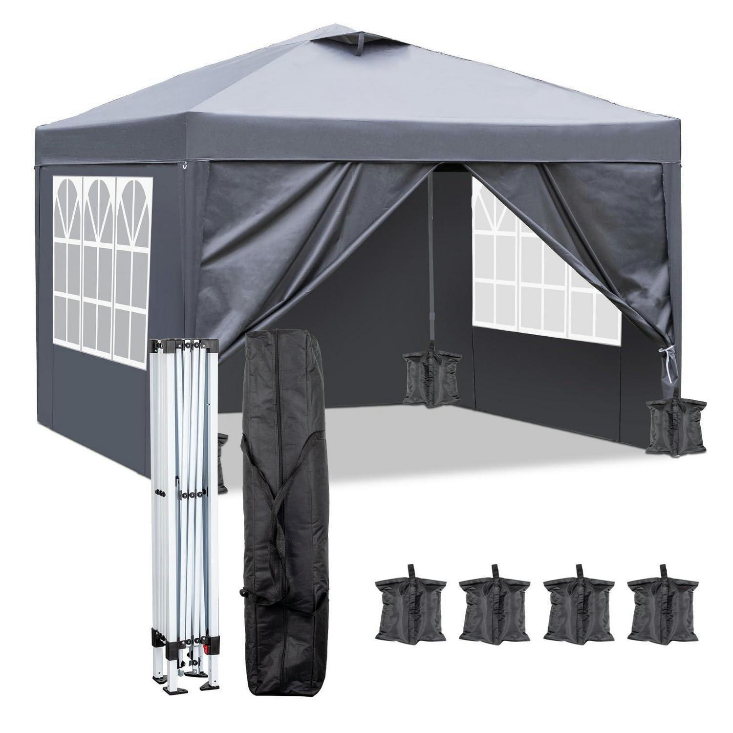 FALTPAVILLON 3x3m Anthrazit Höhenverstellbar Wasserdicht UV-Schutz 50+ - Anthrazit, Metall (300/265/300cm)