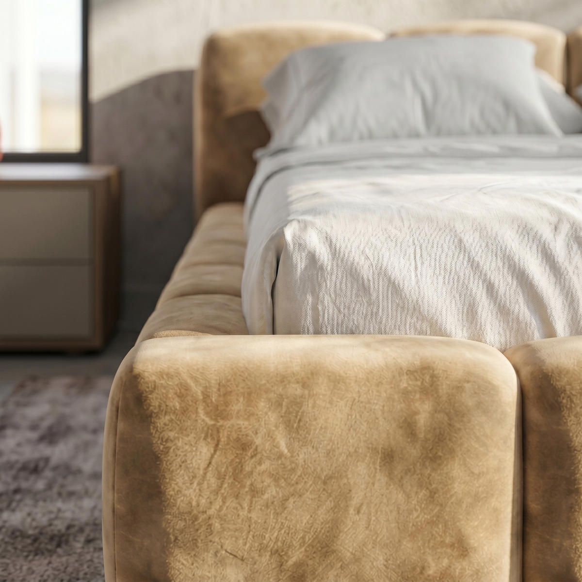 POLSTERBETT SUENO 140x200 cm in Beige, gepolstertes Kopfteil, Metalllattenrost, Bettkasten, Velour-Stoff - Beige/Naturfarben, Holz/Textil (140/200cm) - Muffo