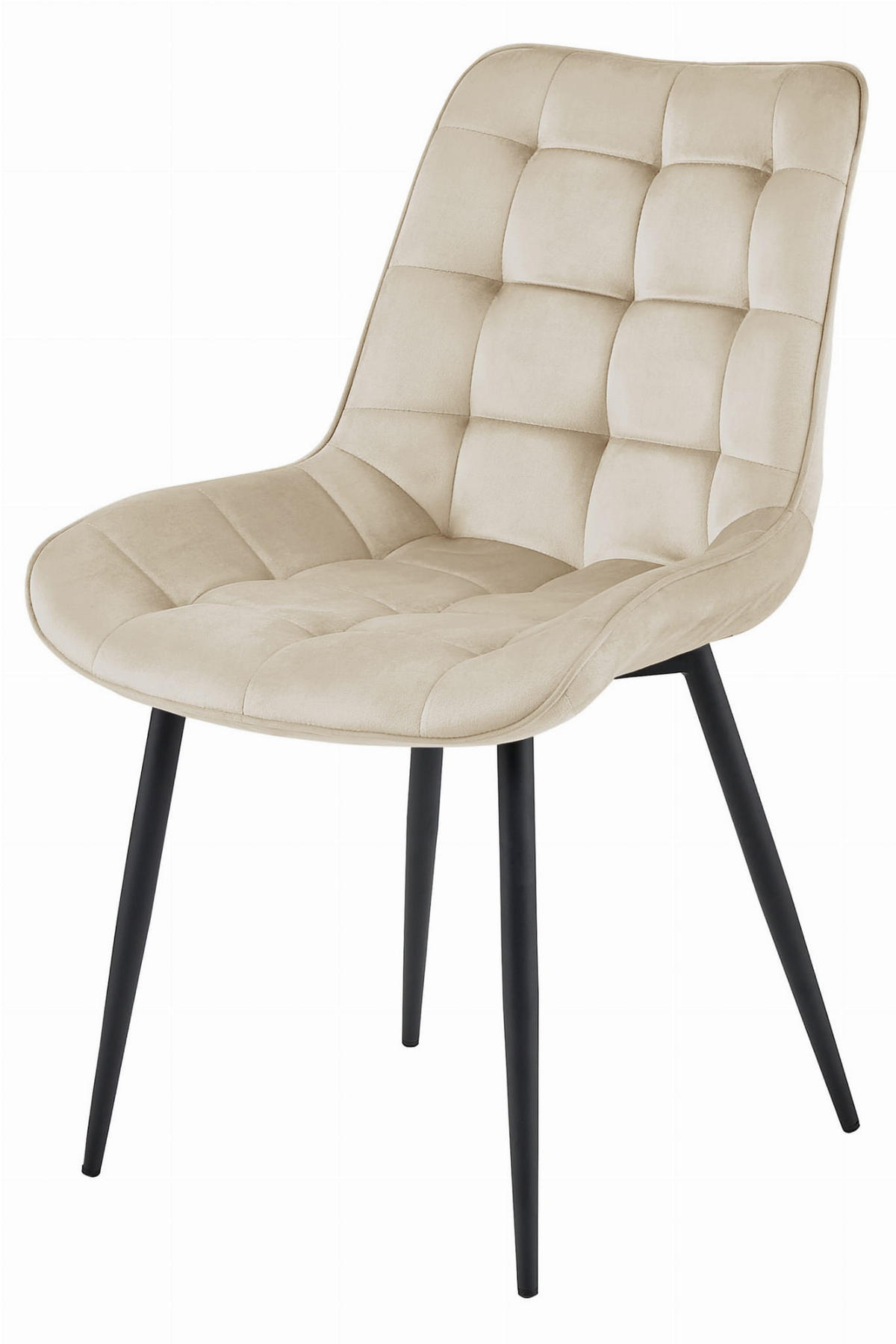 STUHL BARDI 4-er Set, Beige, Schwarz, mit Samtstoff gepolstert - Hellgrau, Textil/Metall (54/84/61cm) - Komodee