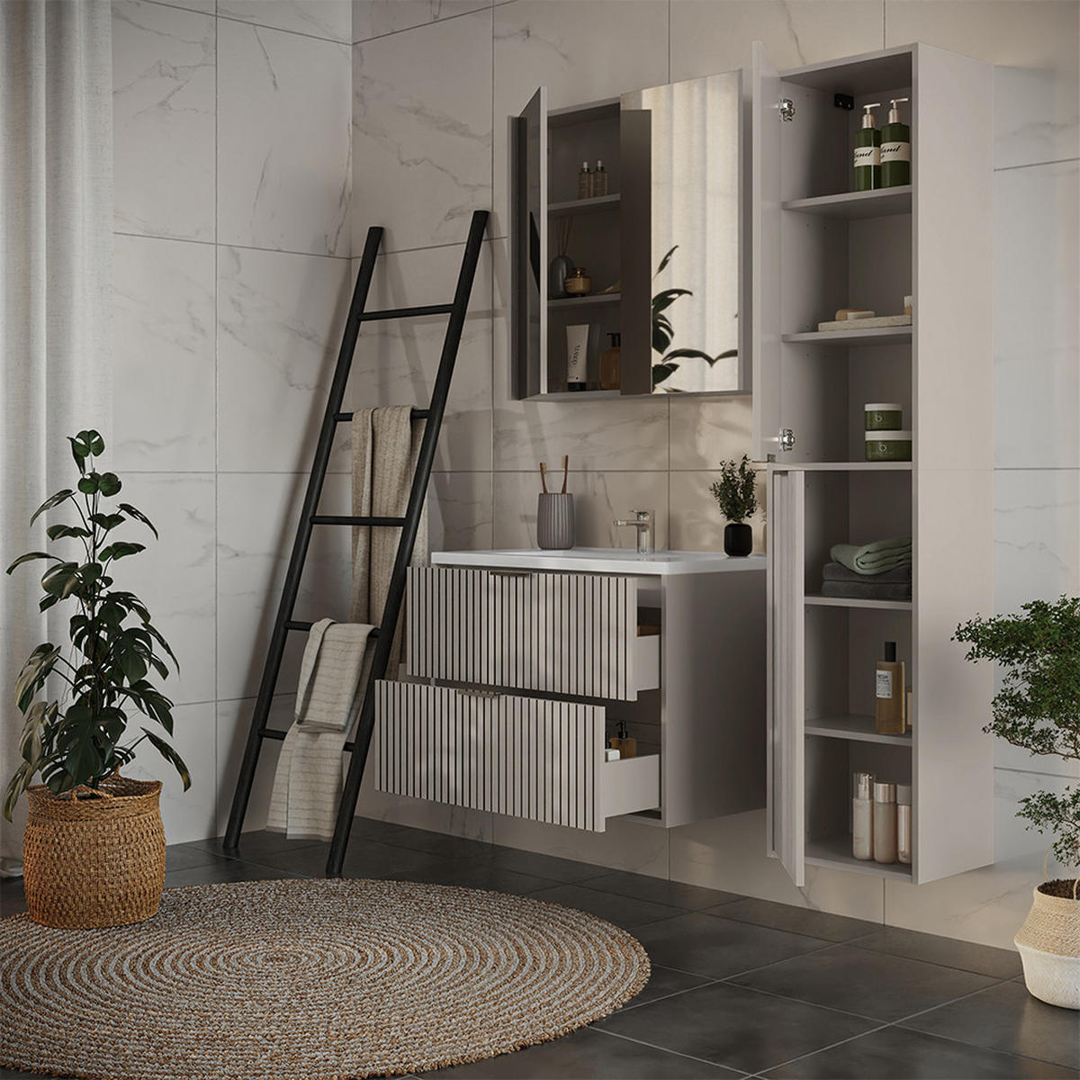 BADMÖBEL-SET Ruford Cashmere 4 Teile - Kaschmir, Holzwerkstoff (80/57/45cm) - Vicco