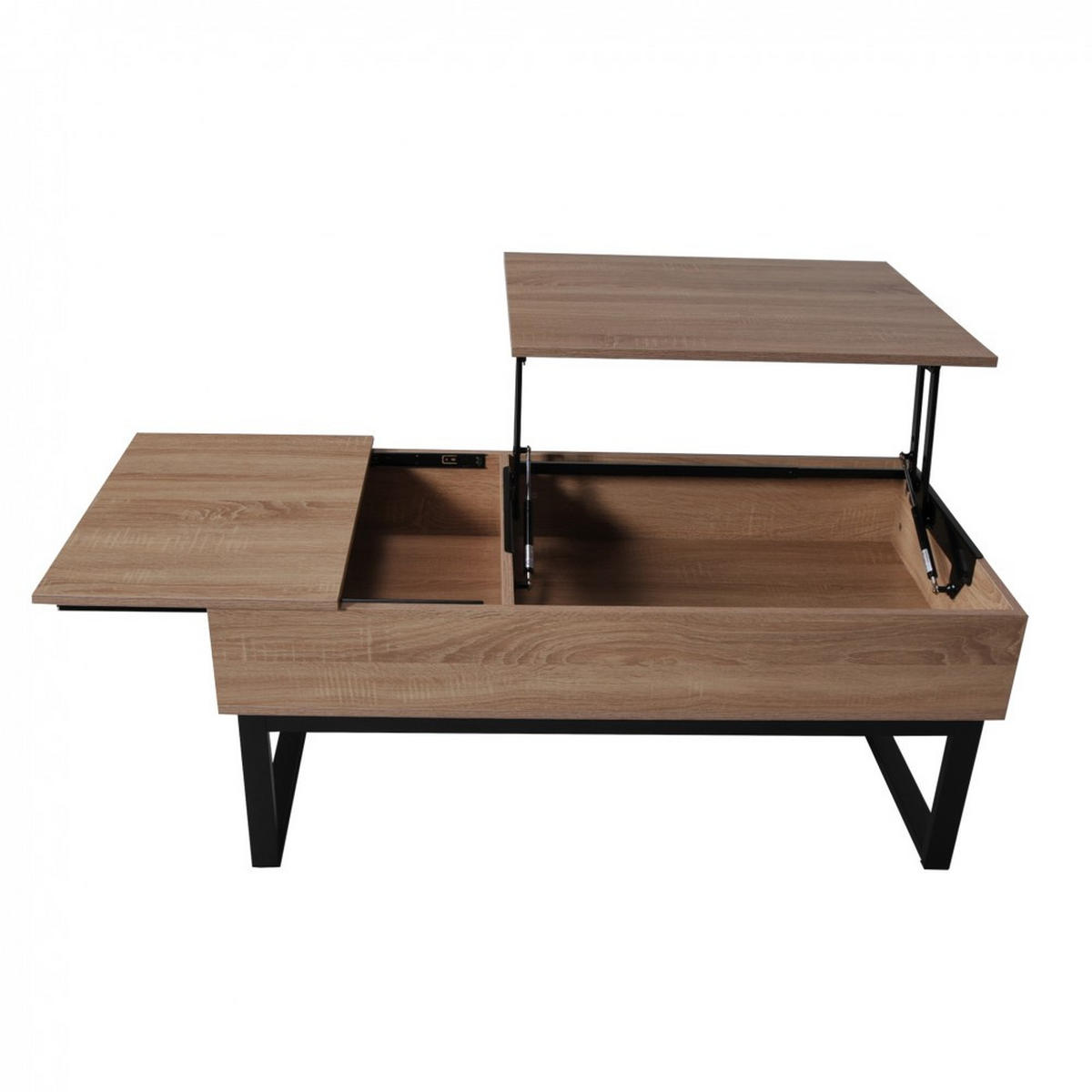 COUCHTISCH FLOWER/ 110x55 cm - Gebleichte Eiche und schwarz - Eichefarben/Schwarz, Holzwerkstoff/Metall (100/64/63cm) - Weber Industries