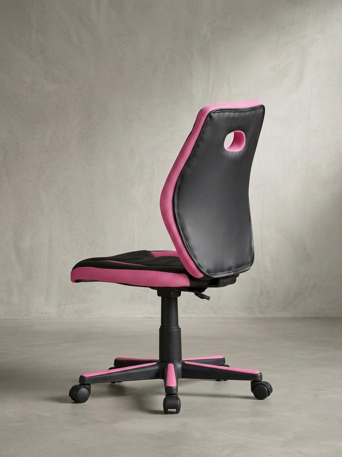 JUGENDDREHSTUHL Hohe Rückenlehne Schulterstütze Kunstleder Mesh, Rosa 63x63x103 cm - Schwarz/Rosa, Kunststoff/Textil (63/103/63cm) - KADIMA DESIGN