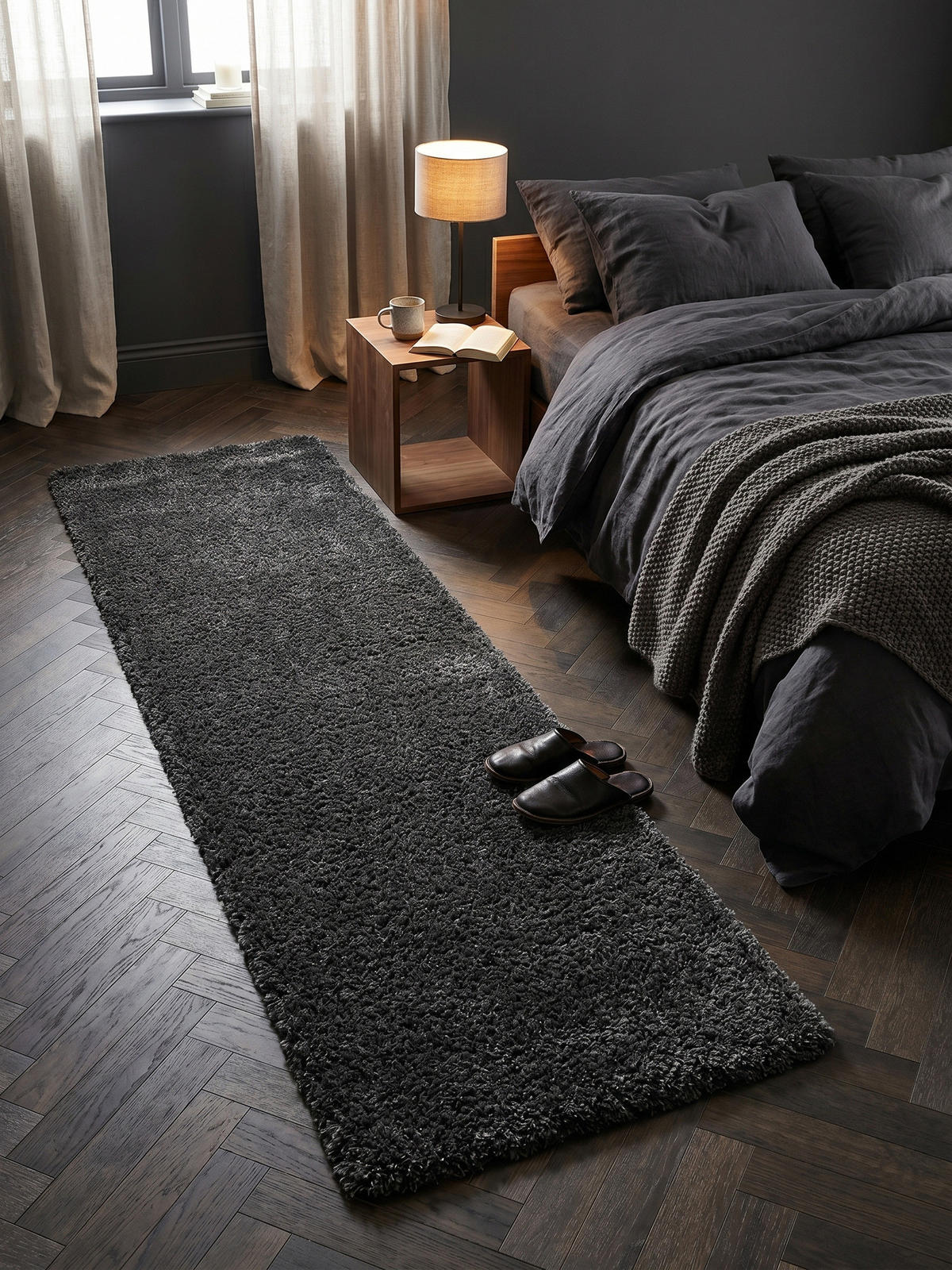 HOCHFLORTEPPICH Shaggy Uni Kuschelig Waschbar Wohnzimmer Läufer Grau 80x250 cm – SALZACH - Grau, Textil (250/80cm) - KADIMA DESIGN