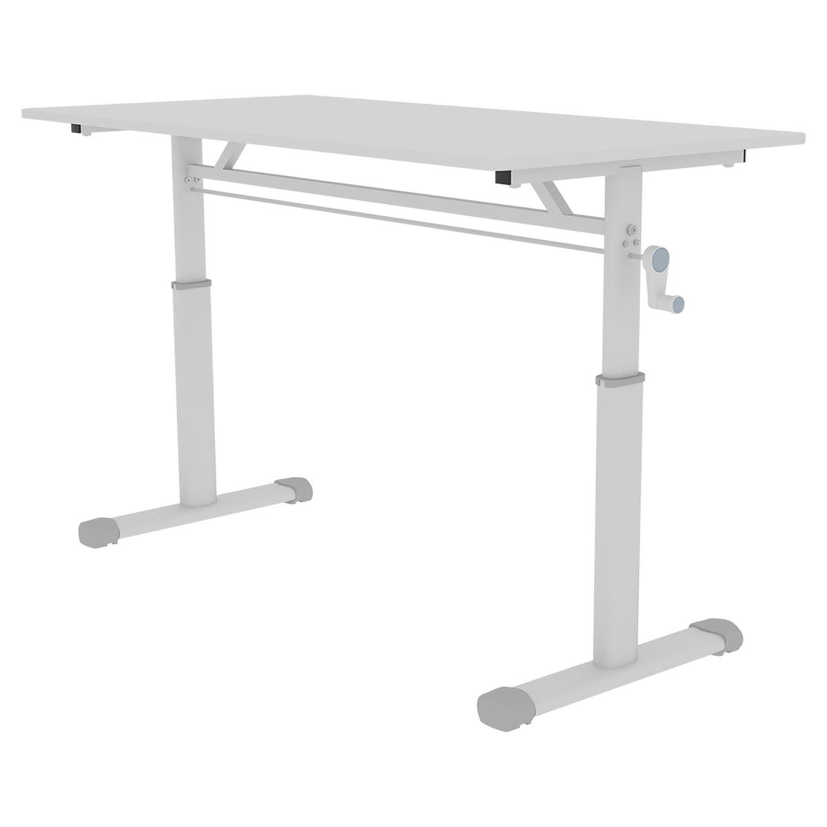 SCHREIBTISCH Weiß 120/60/90 cm höhenverstellbar mit Kurbel Metallrahmen manuell - Weiß, Metall (60/120/90cm) - PANGIVO