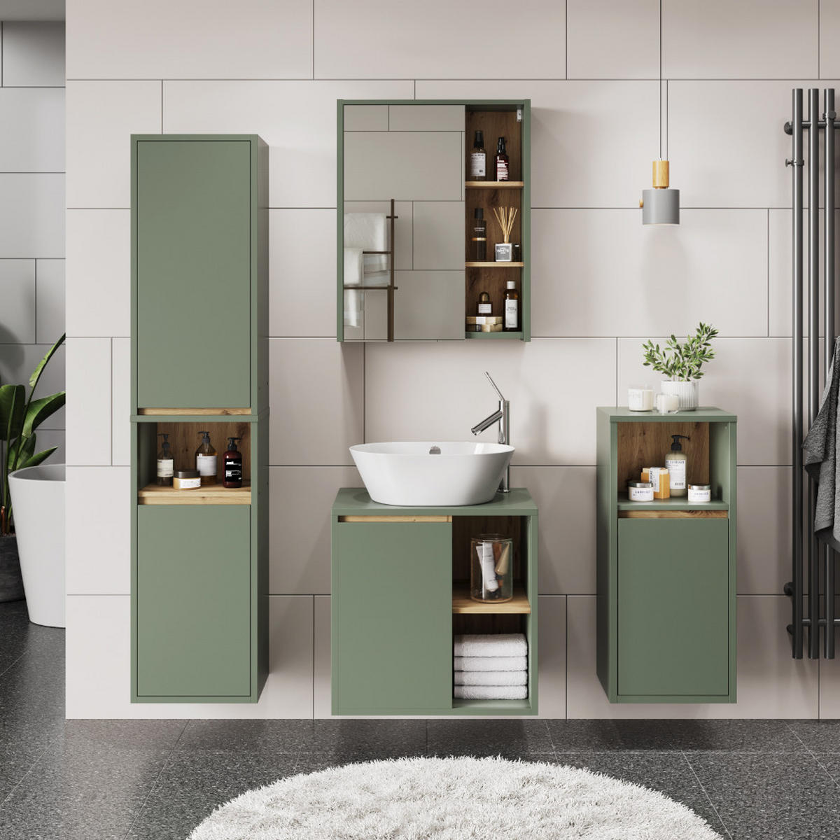 SESTAVA KOUPELNOVÉHO NÁBYTKU Viola Zelená/umělecká - dub artisan/zelená barva, kompozitní dřevo (60/60/45.5cm) - Vicco