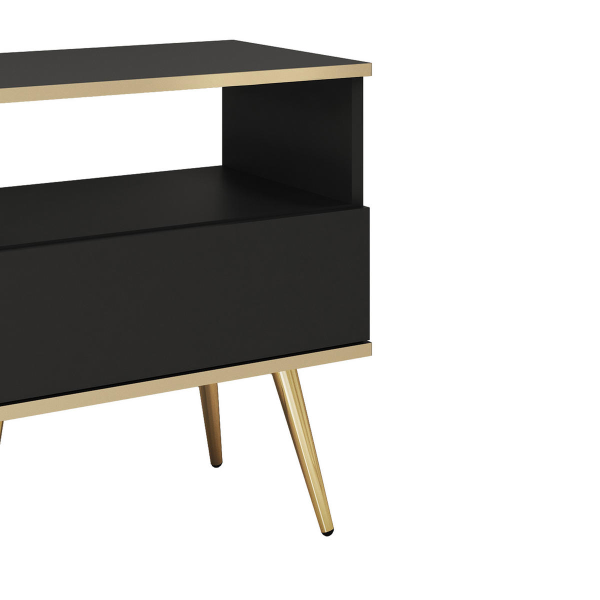 NACHTTISCH Schwarz - S-54, Hochglanz, Schubladen Push-to-Open 54x39x59 cm Schwarz/Gold - Goldfarben/Schwarz, Holzwerkstoff/Kunststoff (54/59/39cm) - DomoHome