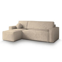 ECKSOFA RAVELO M Creme Velours-Stoff mit Schlaffunktion - Creme, Holz (240/140cm) - MASSENO