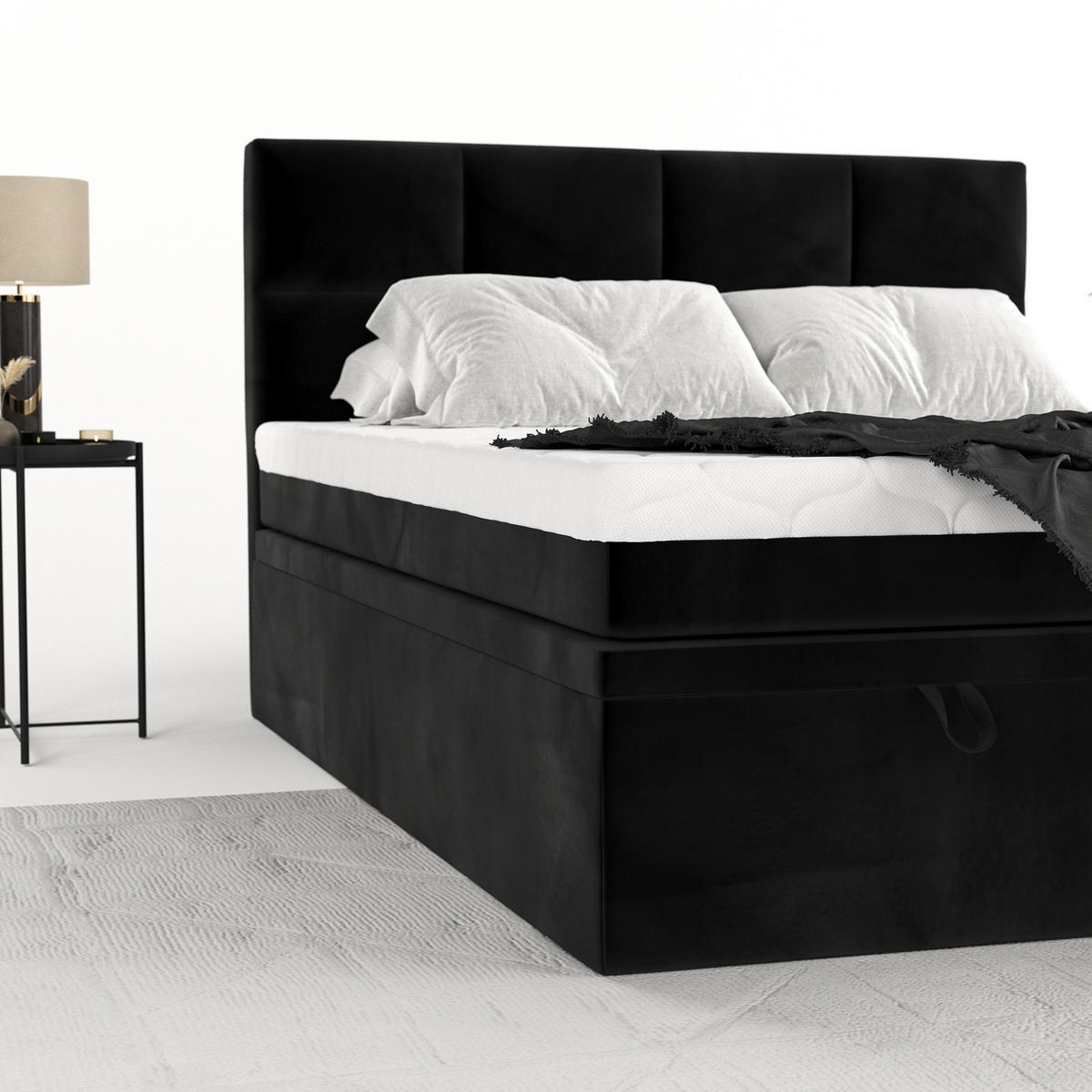 BOXBETT Tessa 180/200 cm Schwarz im Kronos Stoff - Schwarz, Holz/Holzwerkstoff (180/200cm) - AltaBeds