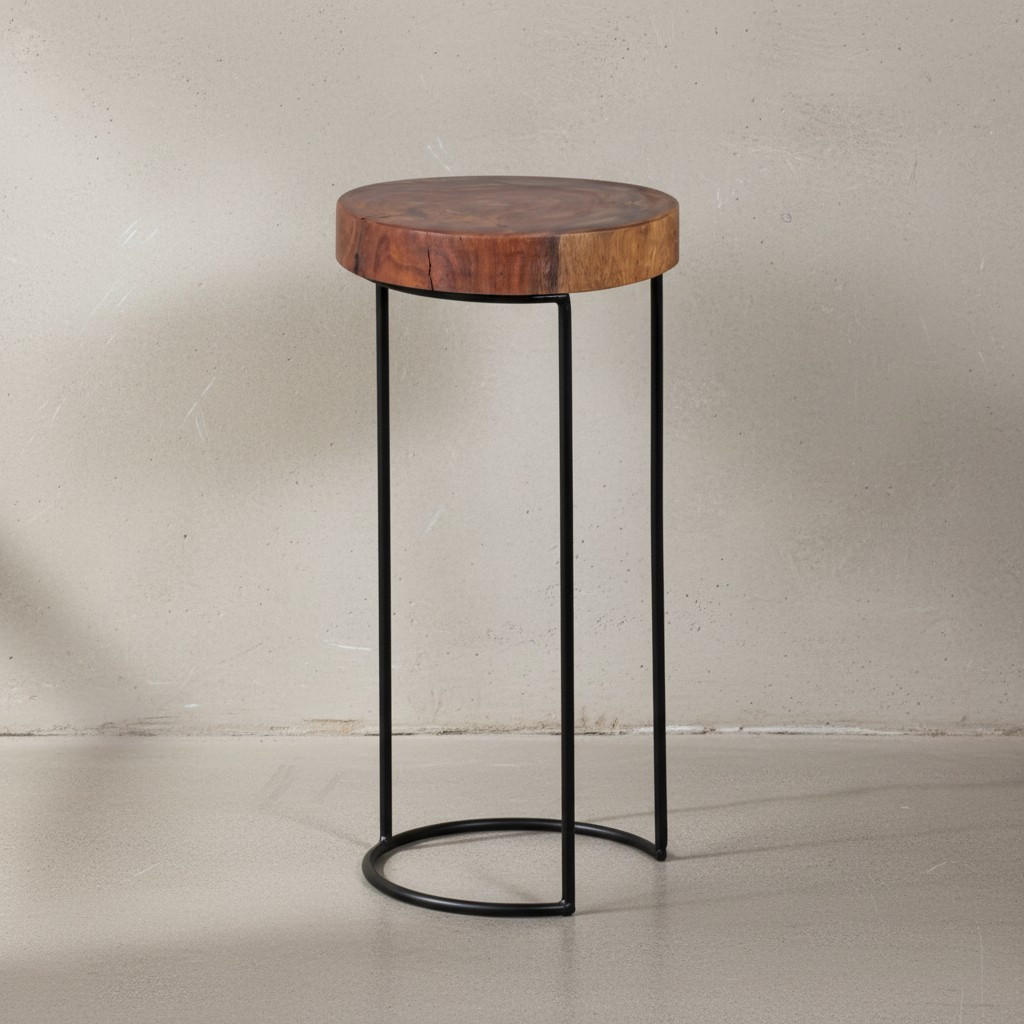 BEISTELLTISCH Massivholz Metallgestell Baumstammplatte Landhausstil INDI, Braun 28x28x55 cm - Schwarz/Braun, Holz/Metall (28/28/55cm) - KADIMA DESIGN