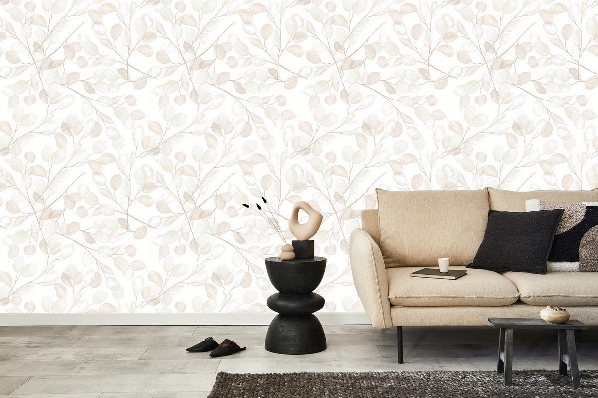 VLIESTAPETE Blätter im Boho-Stil – Beige, Weiß – 50x1000 cm - Beige/Weiß, Papier (50/1000cm) - Muralo