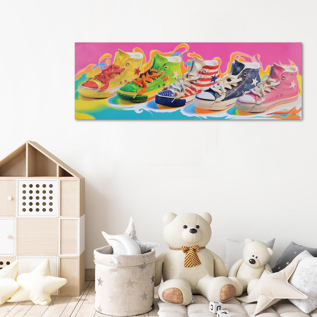 WANDBILD farbige turnschuhe - Multicolor, Textil (90/30cm) - Feeby