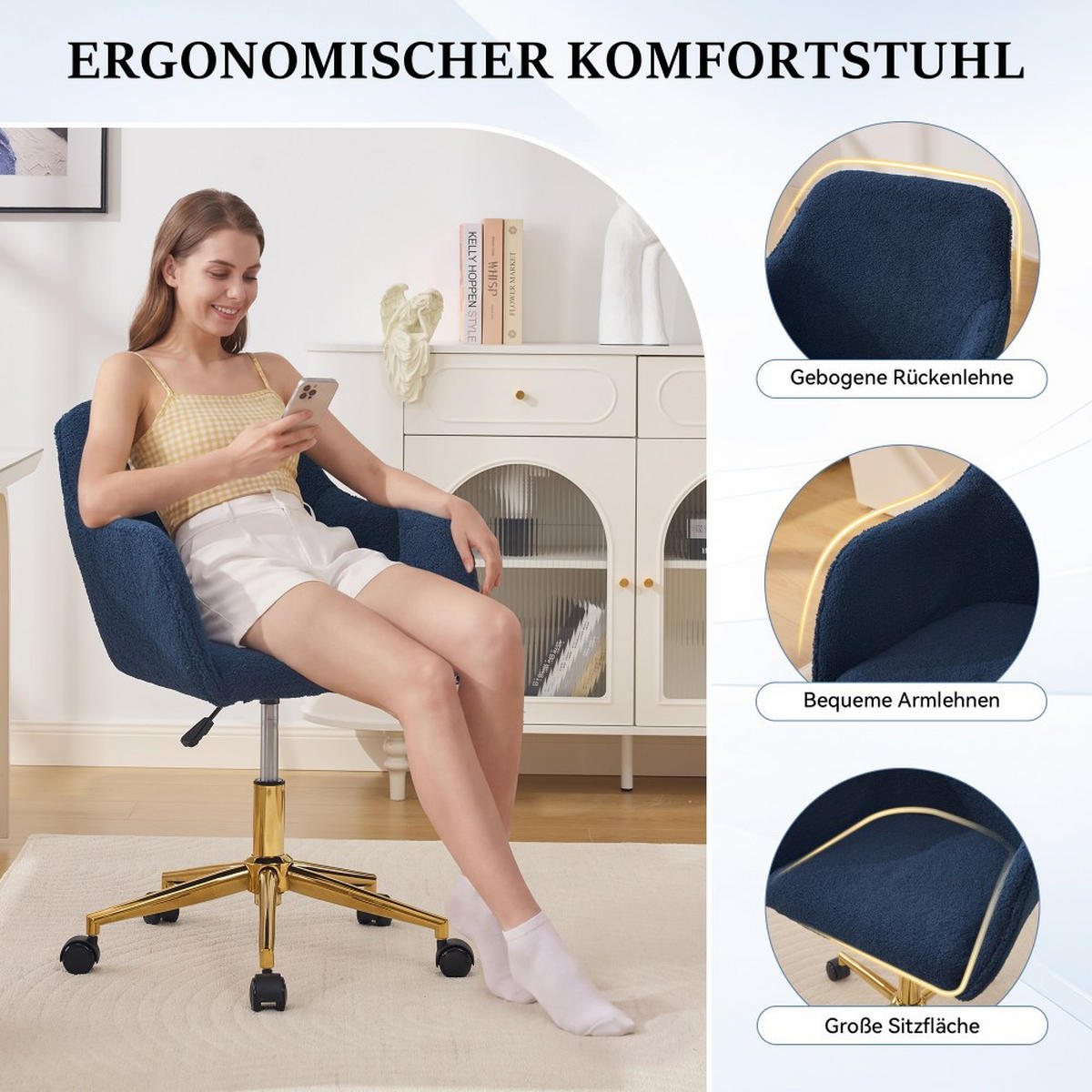 DREHSTUHL 360° drehbar Dunkelblau - Dunkelblau, Naturmaterialien (58/86/58cm)