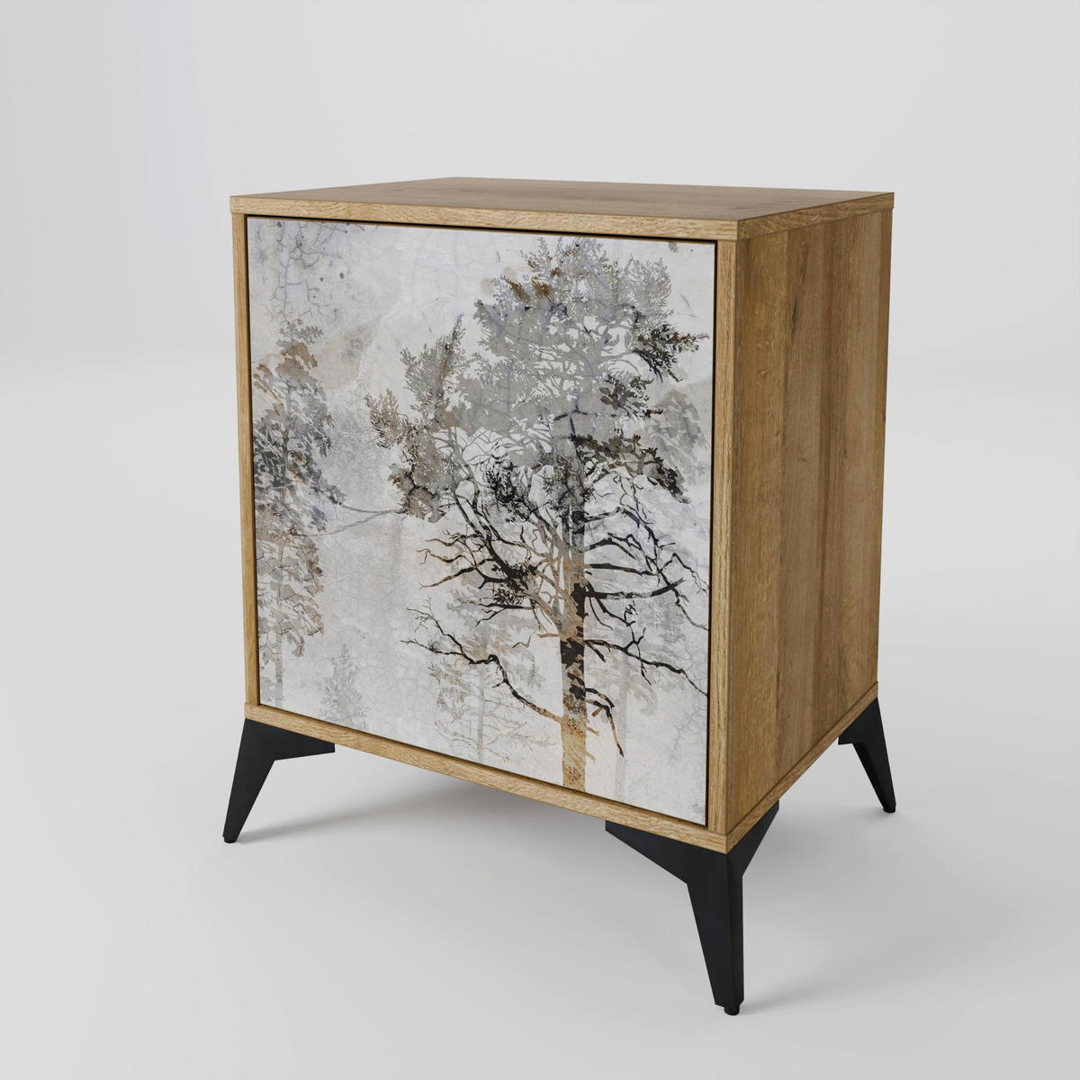 SIDEBOARD FADE IN THE TREES, Eichefarben, 57,5x42x57,5 cm, Ohne Füße - Eichefarben/Multicolor, Holzwerkstoff (57.5/57.5/42cm) - SpaceRebels