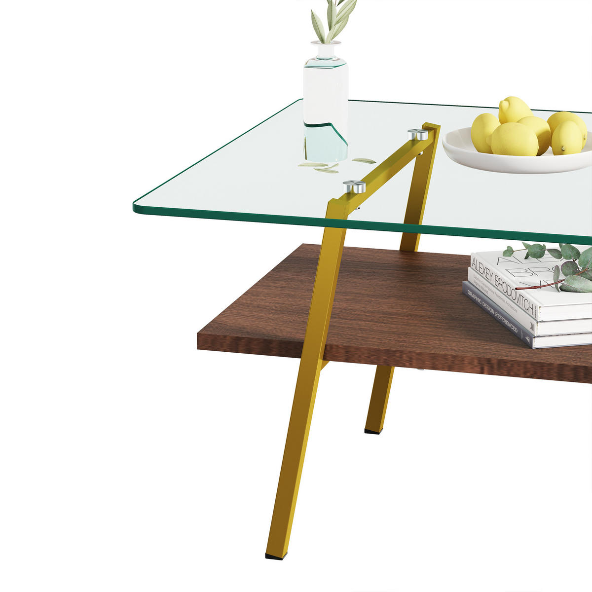 COUCHTISCH Gold/Braun aus gehärtetem Glas und MDF 98/58/42,5 cm - Altrosa, Holzwerkstoff (58/98/42.5cm) - PANGIVO
