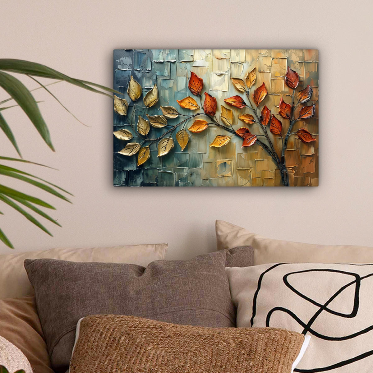 LEINWANDBILD Baum - Abstrakt - Natur - Kunst 30x20 cm - Goldfarben, Textil (30/20cm) - MuchoWow