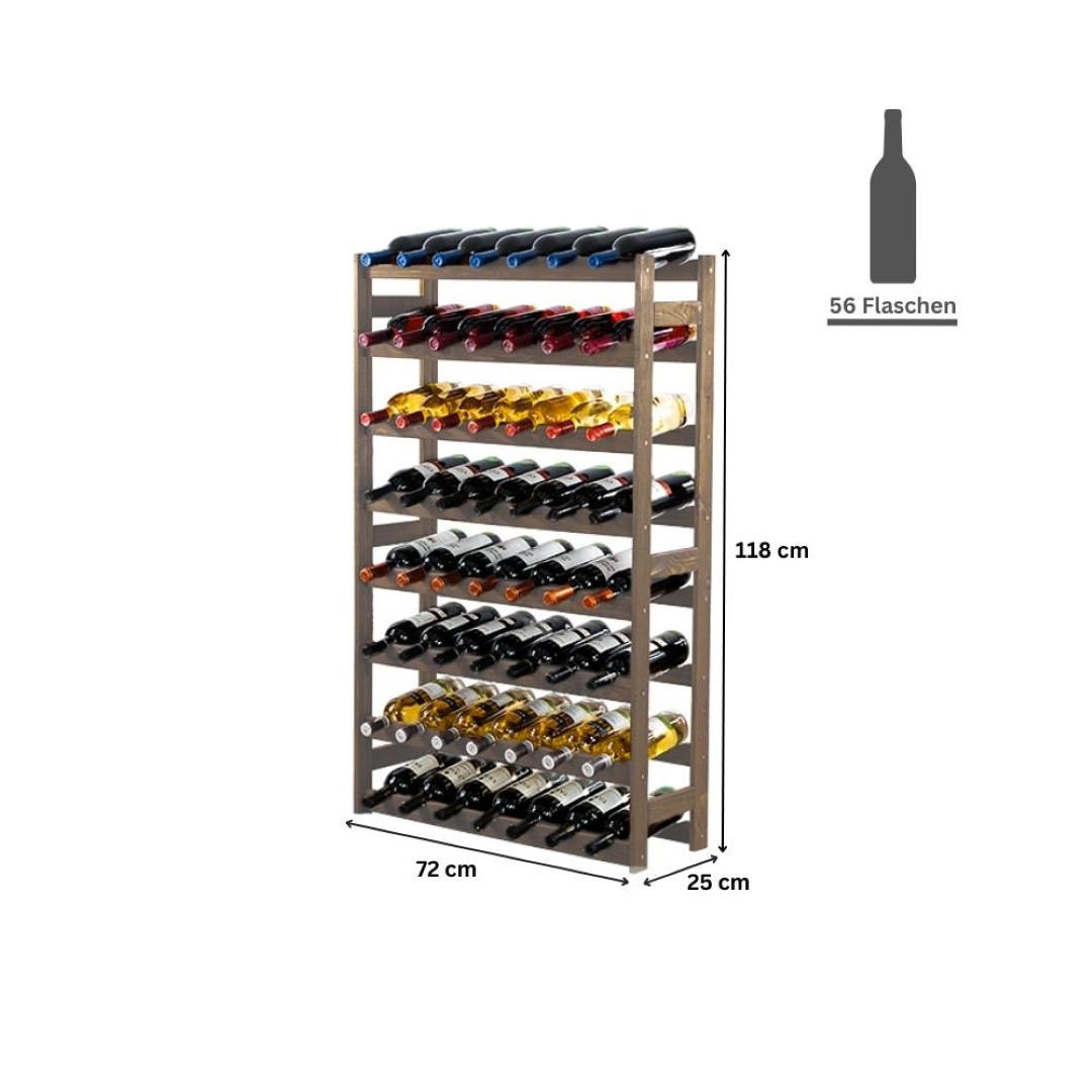WEINREGAL Pinotwine 118x72x25 cm 56 Flaschen Massives Kiefernholz Braun Geölt - Braun, Holz (72/118/25cm) - PROREGAL