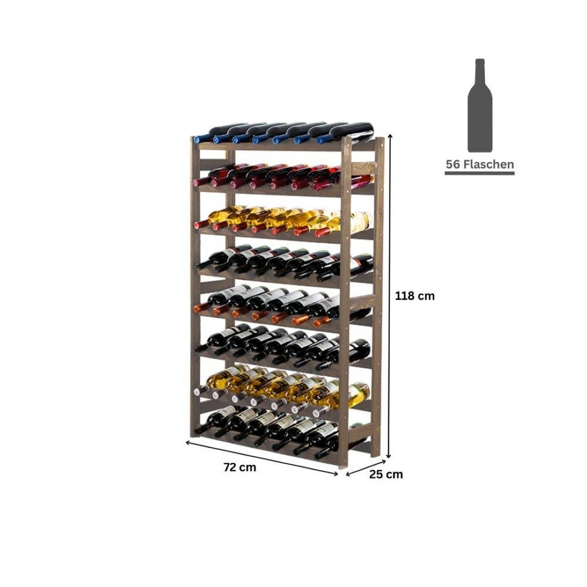 WEINREGAL Pinotwine 118x72x25 cm 56 Flaschen Massives Kiefernholz Braun Geölt - Braun, Holz (72/118/25cm) - PROREGAL