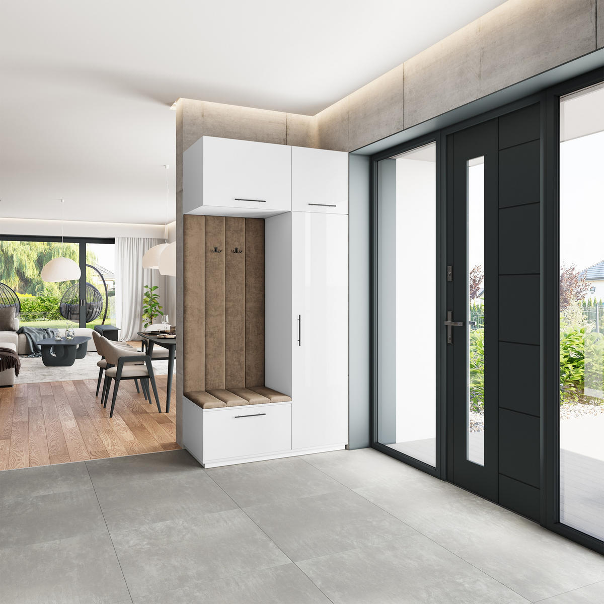 GARDEROBENSCHRANK REMA 120/240/60 cm Modern Garderobe-Set Weiß - Beige/Weiß, Holzwerkstoff (120/240/60cm) - MASSENO