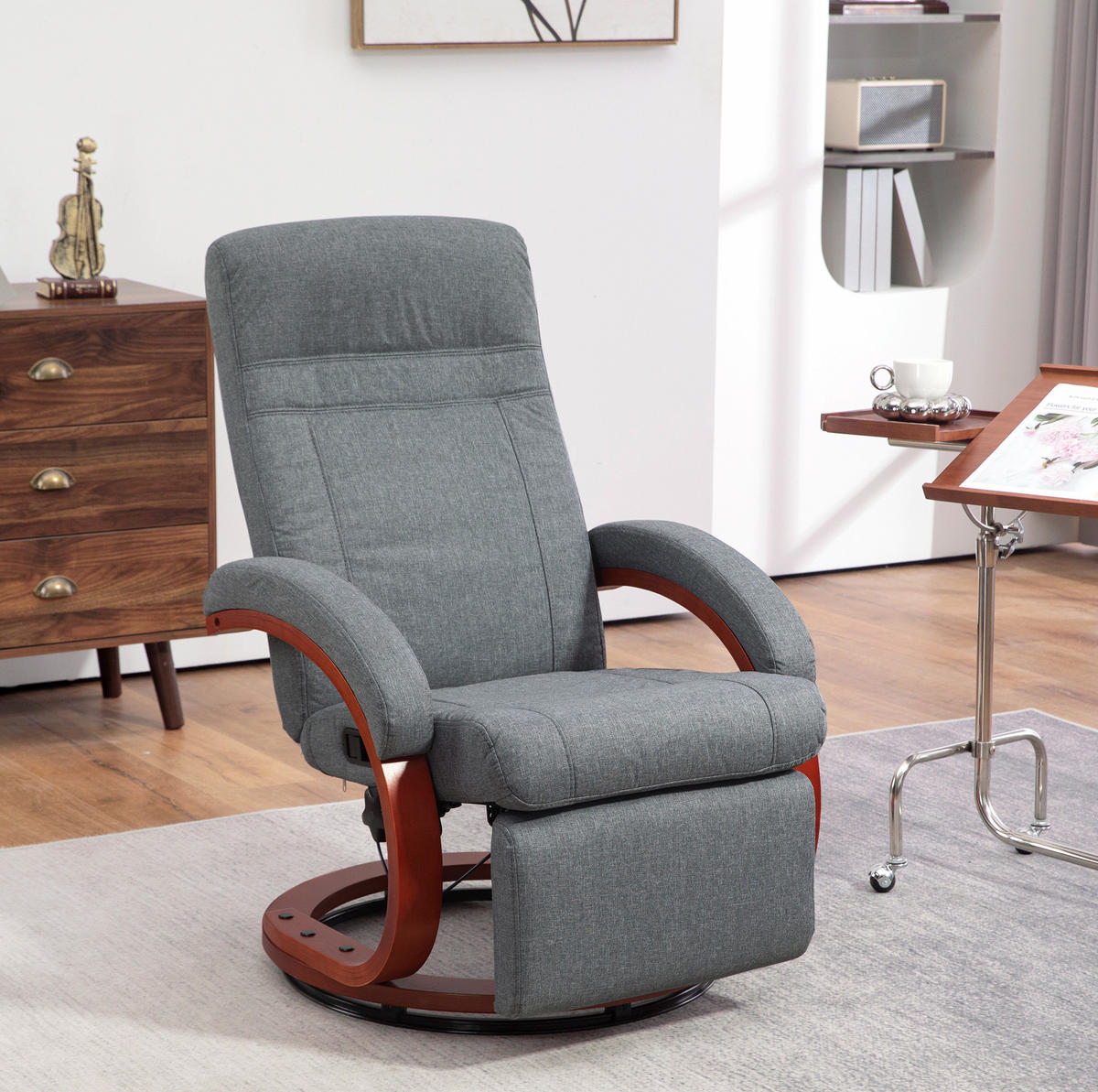 RELAXSESSEL in Grau 68x86x100 cm mit 135° verstellbarer Rückenlehne, Fußhocker und Drehfunktion - Grau, Textil (86/100/68cm) - IVMEU