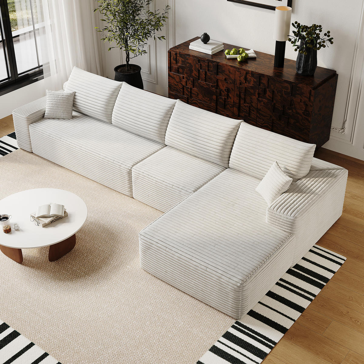 ECKSOFA 340/175/83 cm Weiß mit L-förmiger Chaiselongue, Rechte Seite - Weiß, Textil (340/175cm) - Oxeza