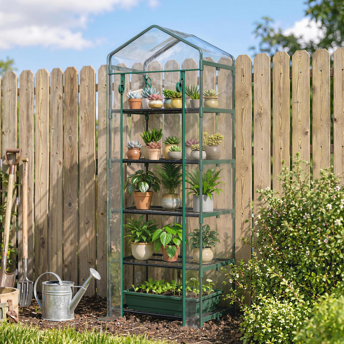 FOLIENGEWÄCHSHAUS Mini-Gewächshaus mit 5 Regale Transparent Stahl Kunststoff - Transparent, Metall (49/193/69cm) - Outsunny