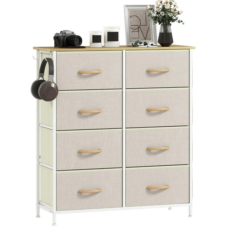 KOMMODE 86/30/94,5 cm in Beige mit 8 Stoffschubladen und seitlichem Stauraum - Beige, Metall (86/94.5/30cm) - Flora Grace