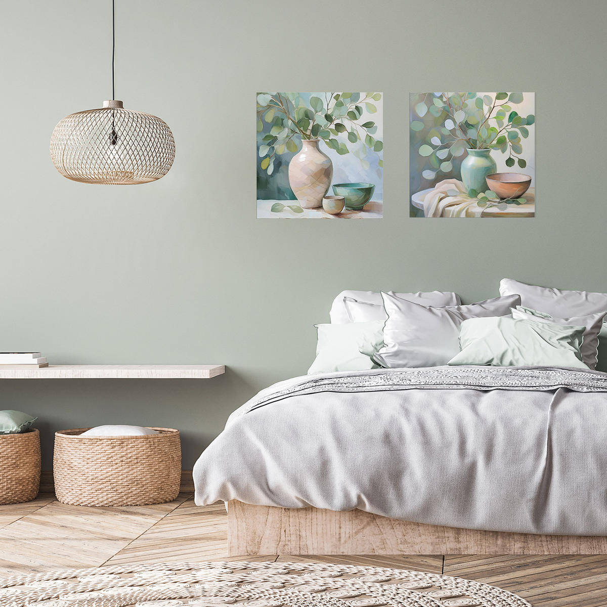 GLASBILD 50x50 cm Stillleben Eukalyptus - Beige, Glas (50/50cm) - artissimo