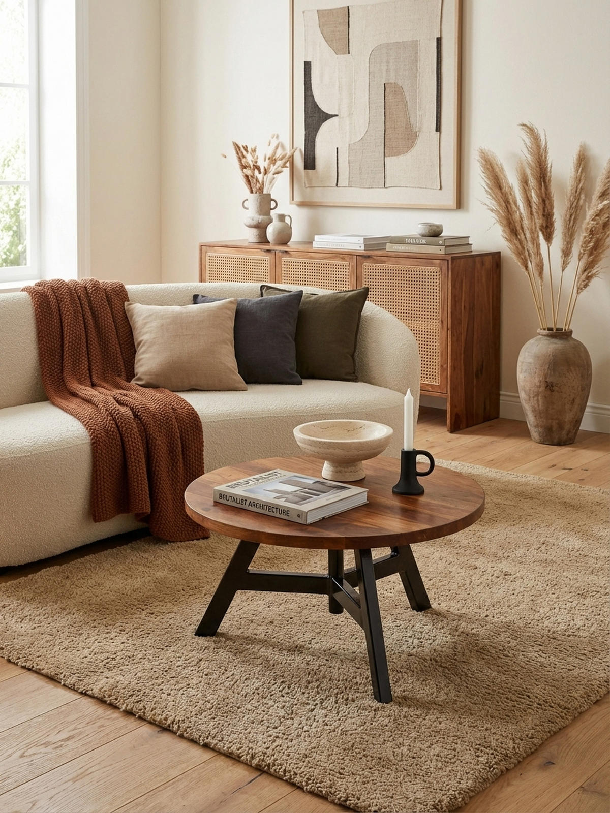 COUCHTISCH aus Sheesham Massivholz mit Metallgestell, Maße 60x60x35 cm - Schwarz/Braun, Holz/Metall (60/60/35cm) - KADIMA DESIGN
