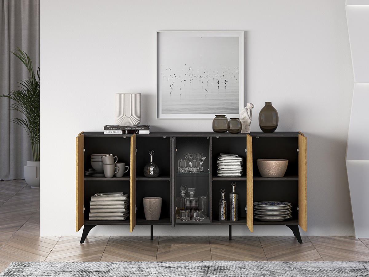 SIDEBOARD Toscania Eiche / Schwarz 170 / 40 / 82cm - Eichefarben/Schwarz, Holz/Holzwerkstoff (170/82/40cm) - Feldmann-Wohnen