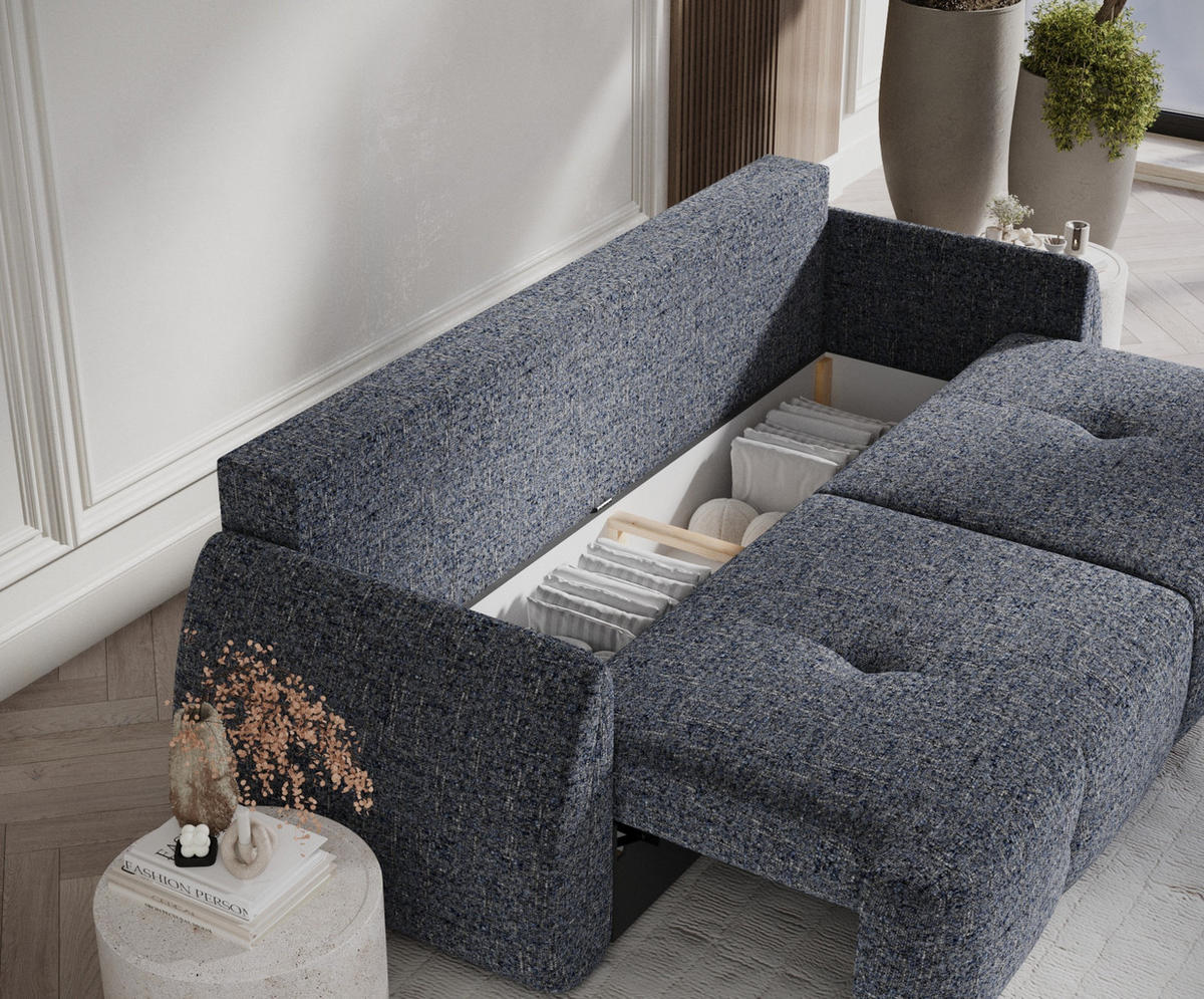 SCHLAFSOFA Loca Marineblau Webstoff - Schwarz/Dunkelblau, Holz/Holzwerkstoff (248/92/103cm) - Maison de Reve