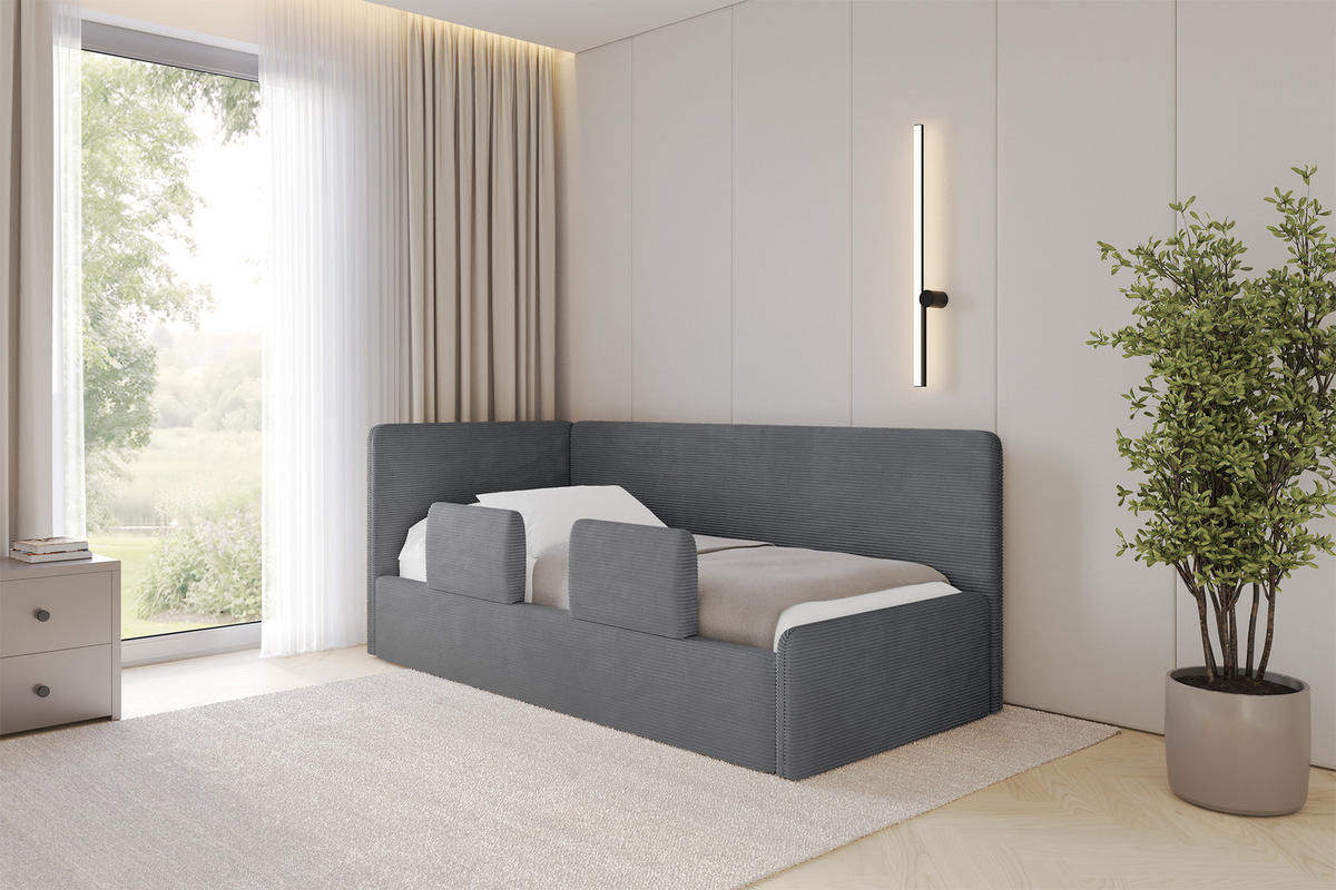 EINZELLBETT Jugendbett mit Bettkasten, Rechts - NORY 100x200 Dunkelgrau - Schieferfarben, Holzwerkstoff/Textil (100/200cm) - ALTDECOR