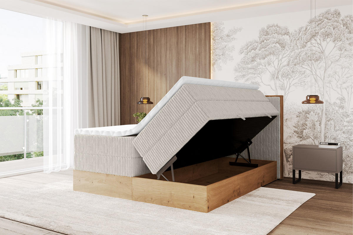 BOXSPRINGBETT LOLLI9 -KING 120x200 - H3/H4 Creme - Creme, Holzwerkstoff (120/200cm) - ALTDECOR