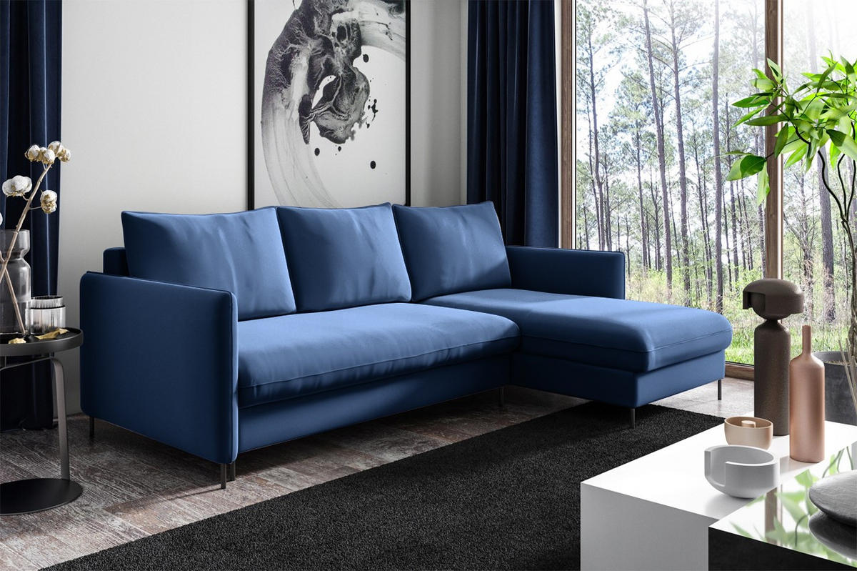 ECKSOFA Belis, Dunkelblau, Sofa mit Schlaffunktion - Dunkelblau, Holzwerkstoff/Textil (216/155cm) - Bettso