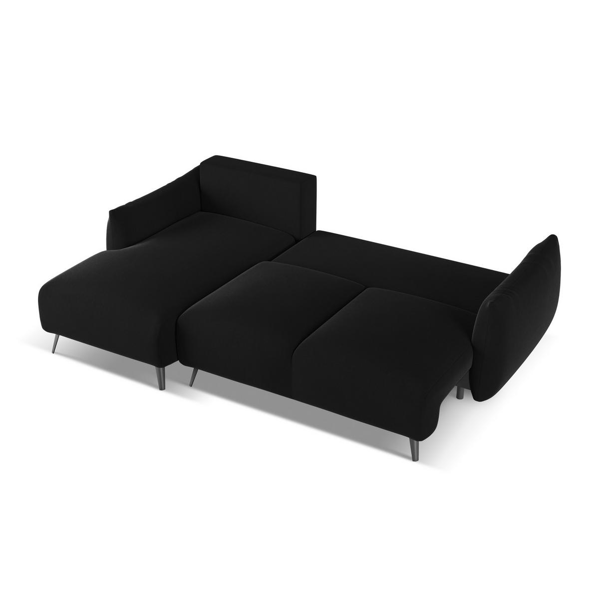 ECKSOFA mit Schlaffunktion Samt Stoff Schwarz - Schwarz, Textil/Metall (162/242cm) - LaMiaSofa