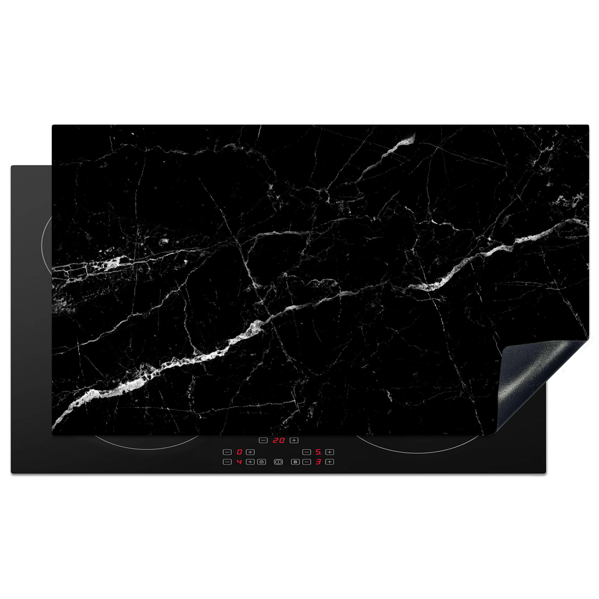 HERDABDECKPLATTE Marmoroptik - Schwarz - Luxus 91x52 cm - Grau, Kunststoff (91.6/0.2/52.7cm) - MuchoWow