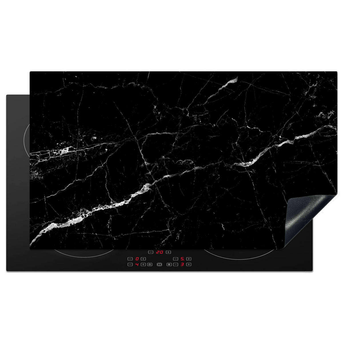 HERDABDECKPLATTE Marmoroptik - Schwarz - Luxus 91x52 cm - Grau, Kunststoff (91.6/0.2/52.7cm) - MuchoWow