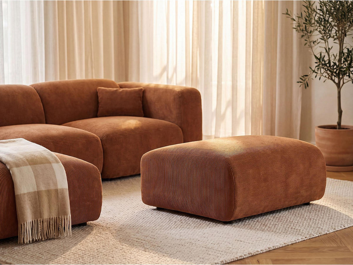 SITZHOCKER - 1 Person - samt - terracotta Pogni - Terracotta, Kunststoff/Textil (75/45/75cm) - Vente-Unique