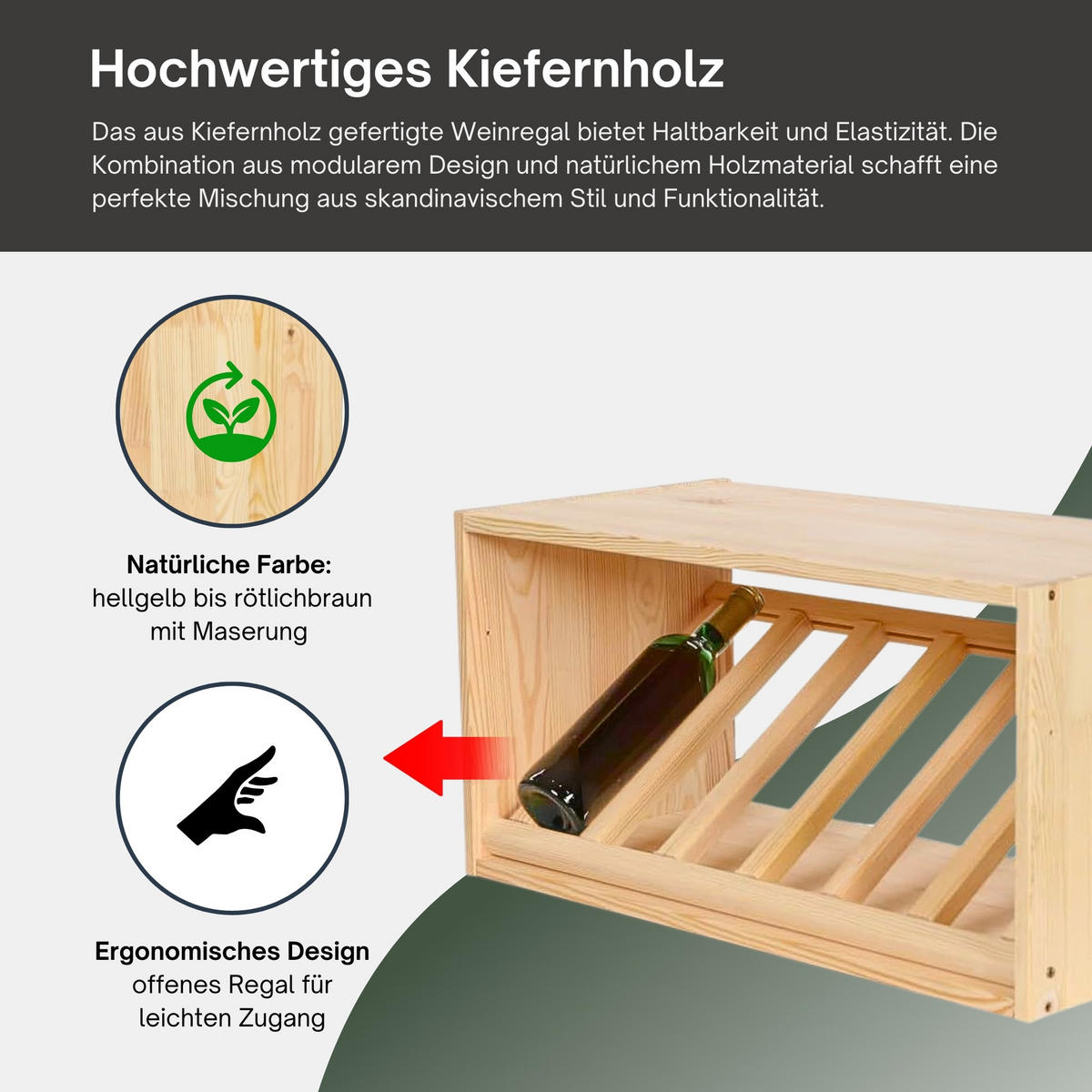 WEINREGAL Vincellar Mod 30x60x30 cm Schräg Modul Für 6 Flaschen Massives Kiefernholz Natur - Naturfarben, Holz (60/30/30cm) - PROREGAL