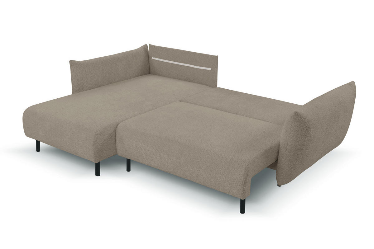 ECKSOFA UNO Braun Plüsch-Stoff mit Schlaffunktion - Braun, Holz (257/171cm) - MASSENO