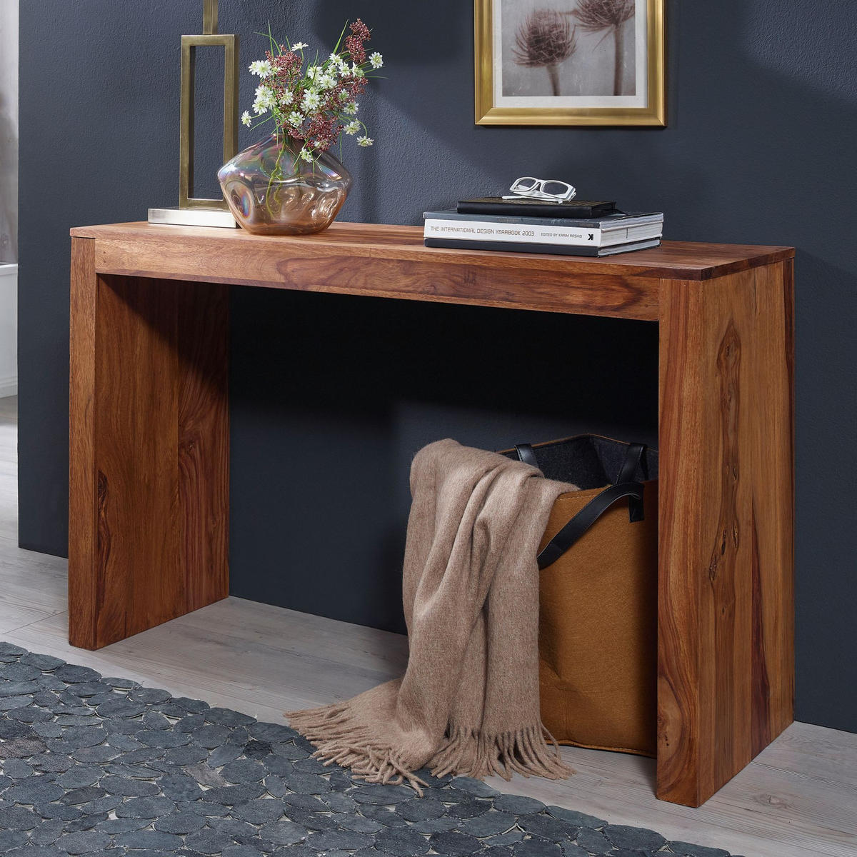 KONSOLENTISCH – Massivholz, platzsparend, Landhausstil, stabiles Gestell - Braun, Holz (40/115/75cm) - KADIMA DESIGN