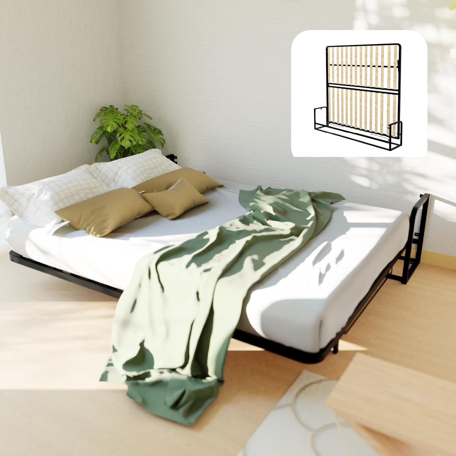 WANDBETT Murphy Classik 200x180 Horizontal, mit Gasdruckfeder-Mechanismus - Buchefarben/Graphitfarben, Metall (200/180cm) - WallBedKing