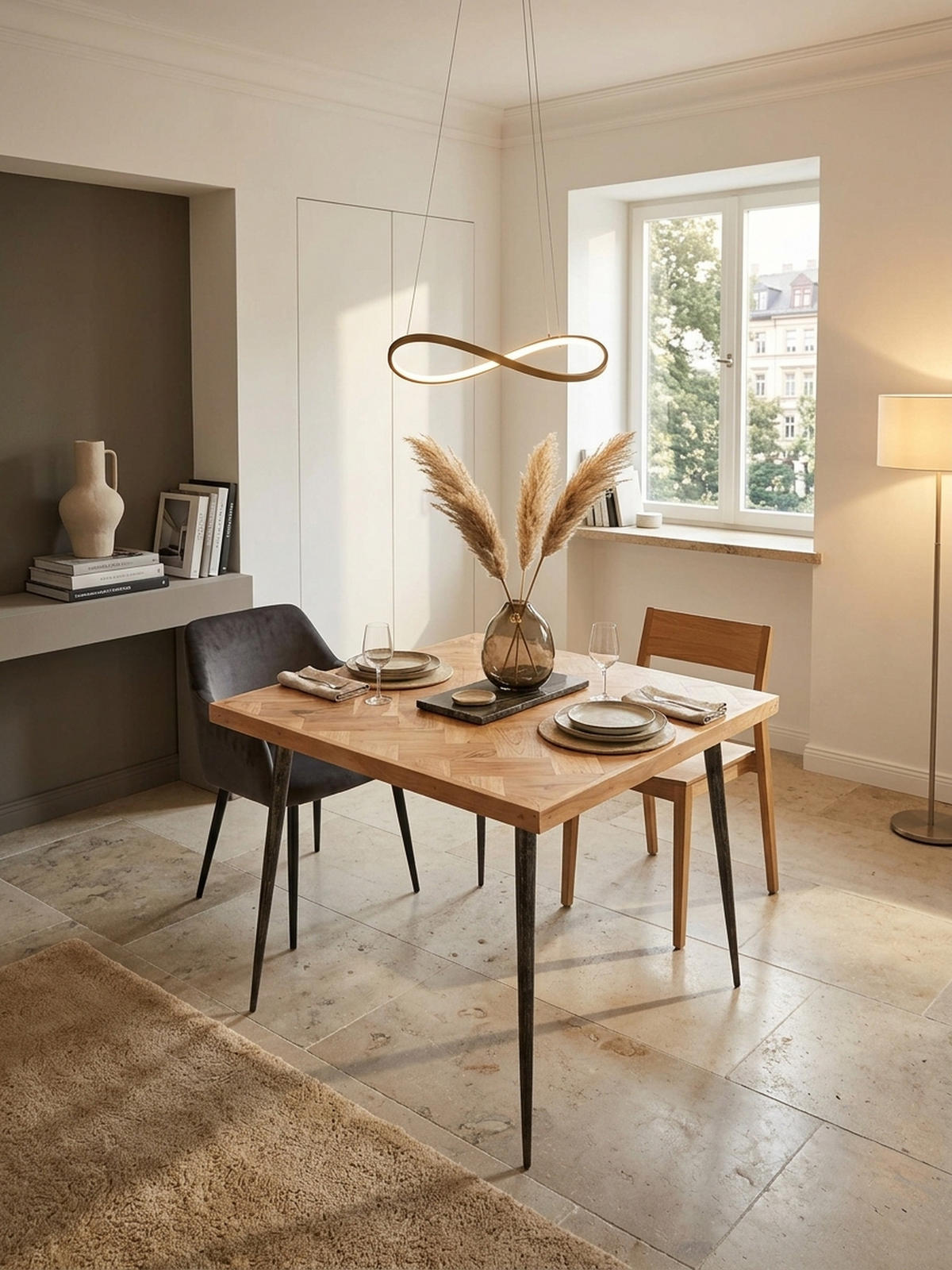 ESSZIMMERTISCH – Akazie Fischgrätmuster Metallbeine 80x80 cm Industrial - Beige/Anthrazit, Holz/Metall (80/80/76cm) - KADIMA DESIGN