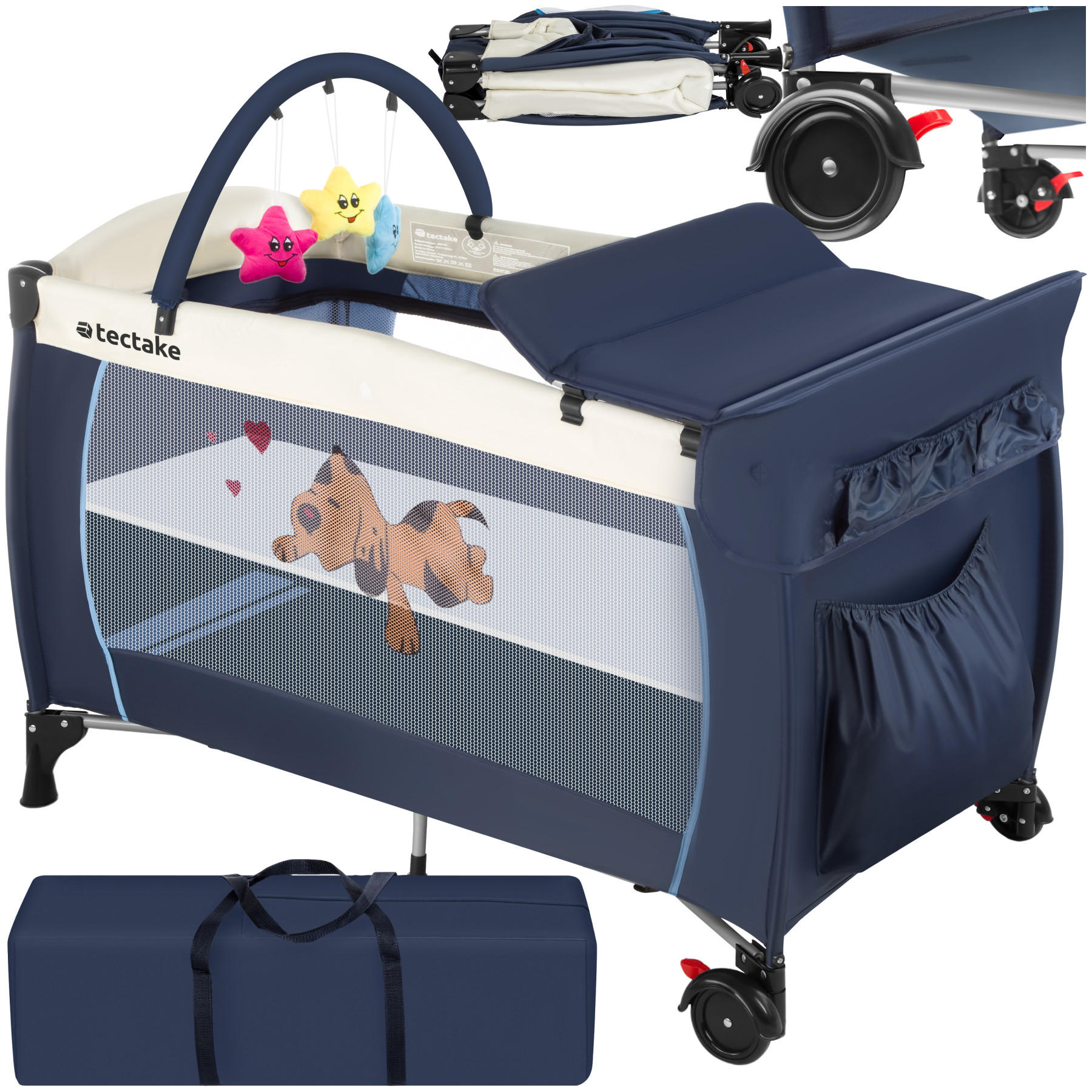 KINDER REISEBETT Hund,inklusive Tragetasche, 132 x 75 x 104 cm,blau - Blau, Kunststoff (75/104/132cm) - tectake