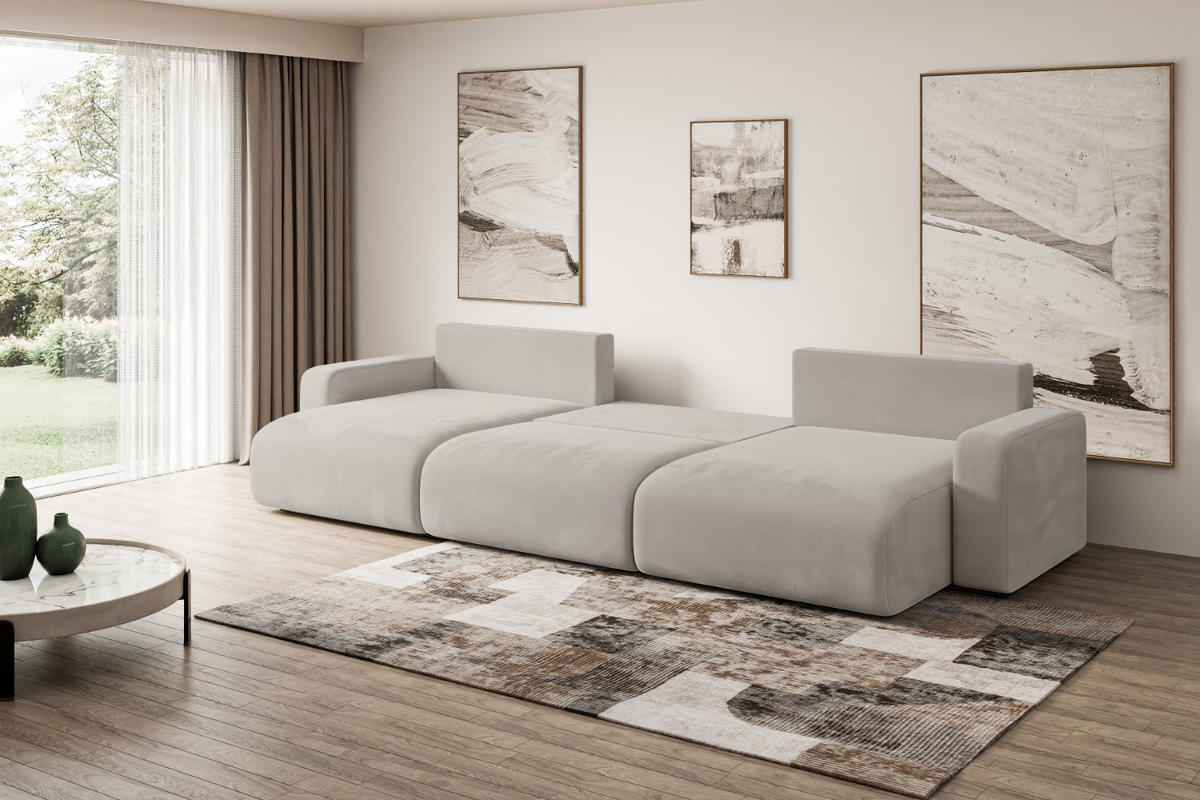 WOHNLANDSCHAFT mit Schlaffunktion und Bettkasten KLEEA-U - 347x143x83 cm Hellbraun Velours - Hellbraun/Schwarz, Holzwerkstoff/Kunststoff (347/83/143cm) - ALTDECOR