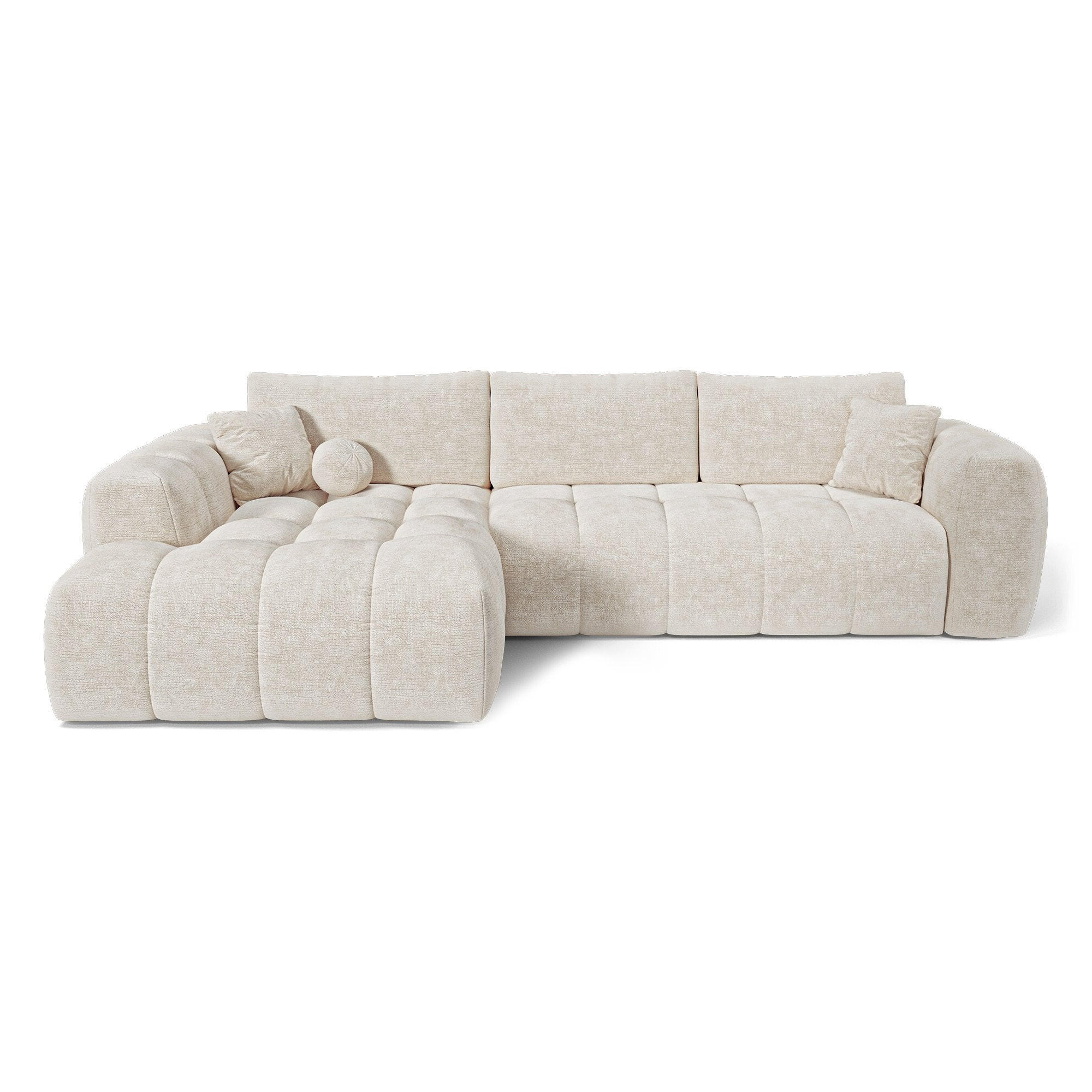 LINKSECK-SCHLAFSOFA mit Stauraum SKY Geprägter Samt Creme 310cm - Creme, Textil (310/180cm) - Premium Interiors