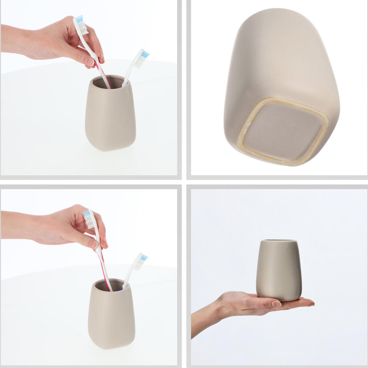 BADEZIMMERSET SEIFENSPENDER + Badezimmerbecher-Set, beige - Beige, Keramik (8/11cm) - KADAX