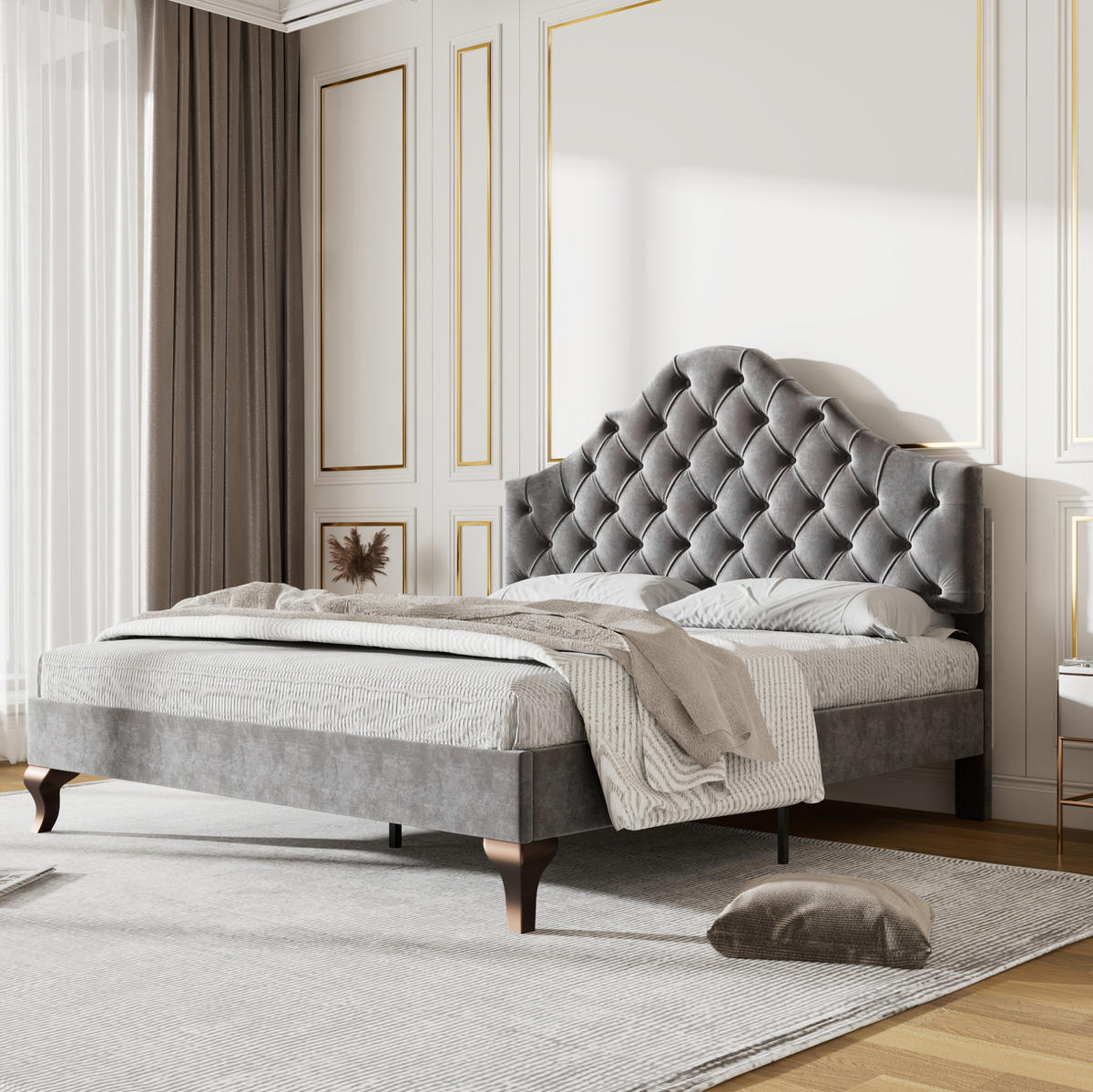 POLSTERBETT 140/200 cm grau mit Lattenrost und höhenverstellbarem Kopfteil - Grau, Textil (140/200cm) - OKWISH