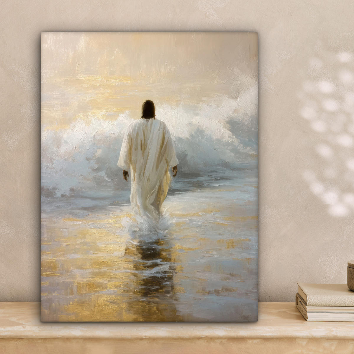 LEINWANDBILD Gemälde - Welle - Jesus - Abstrakt Room Decor 30x40 cm - Goldfarben, Textil (30/40cm) - MuchoWow