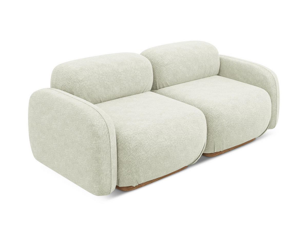 3-SITZER SOFA Chenille Stoff Weiß - Weiß/Braun, Holz/Textil (190/73/95cm) - Makamii