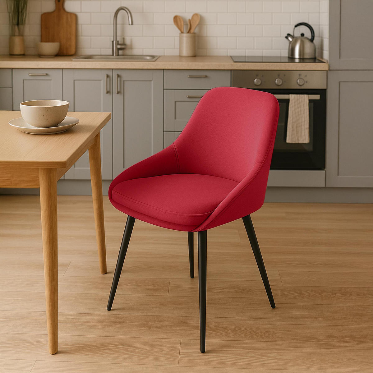 STUHL Samt Rot - Rot/Schwarz, Textil (50/86/53cm) - CLP